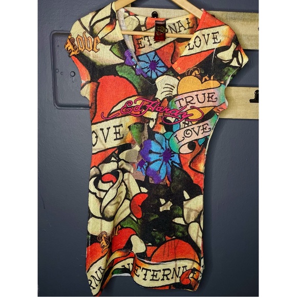 Rare Vintage Ed Hardy Tattoo Knit Dress - Picture 2 of 6